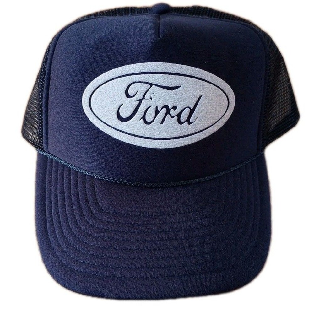 Vintage Sun Cap FORD Snapback Trucker Hat Mesh Blue White 1980s 1990s